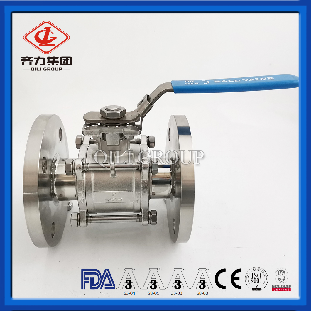 China 3 Pcs Stainless Steel Ball Valve Full Port Flange End Iso5211 Direct Mount Pad Flange 5054